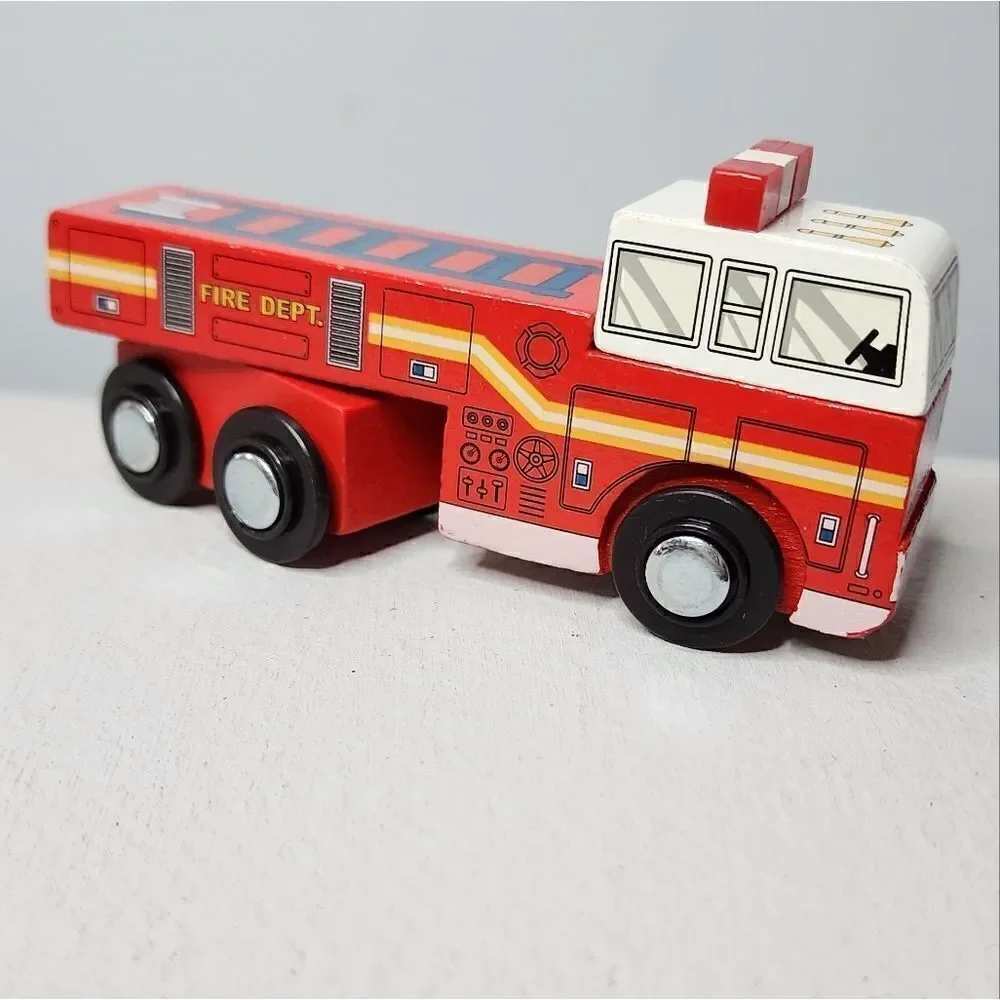 Vintage Wood And Wheels Train Set Fire Truck Fire Engine RARE Replacement